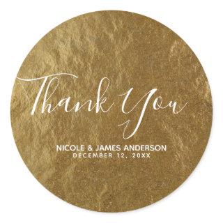 Gold Leaf Foil Look Modern Elegant Wedding Favor Classic Round Sticker