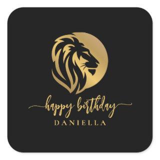 Gold Lion Leo Happy Birthday with Name Napkin Square Sticker