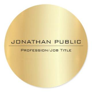 Gold Look Modern Elegant Simple Design Template Classic Round Sticker