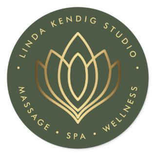 Gold lotus yoga | Green | wellness massage spa Classic Round Sticker
