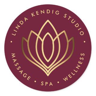 Gold lotus yoga symbol | Ruby wellness massage spa Classic Round Sticker