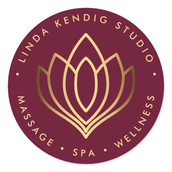 Gold lotus yoga symbol | Ruby wellness massage spa Classic Round Sticker