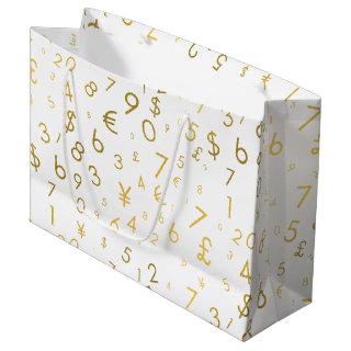 Gold Luxury Numbers & Currency Symbols Pattern Large Gift Bag