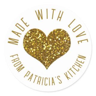 Gold Made With Love Glitter Heart From The Kitchen Classic Round Sticker