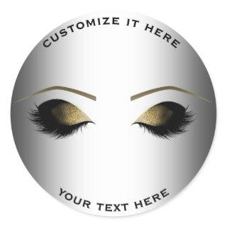 Gold Makeup Eyelashes Glam Silver Personalized Classic Round Sticker