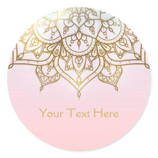 Gold Mandala Pink Peach Chic Modern Glam Favor Classic Round Sticker