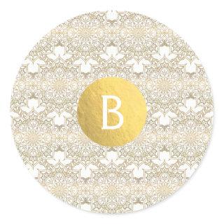 Gold Mandala White Modern Elegant Wedding Favor Classic Round Sticker