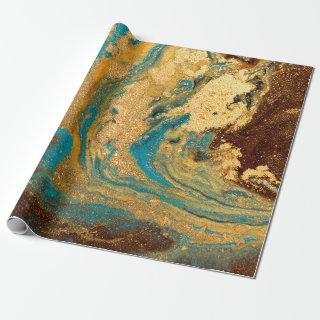 Gold marbling texture design. Blue and golden marb