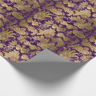 Gold Masquerade Masks on Purple Pattern