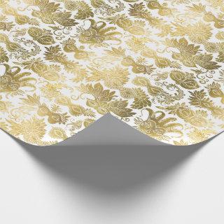 Gold Masquerade Masks on White Pattern