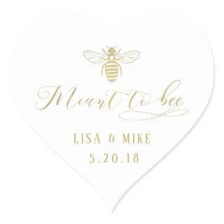 Gold Meant to Bee Honey Wedding Favor Heart Sticker