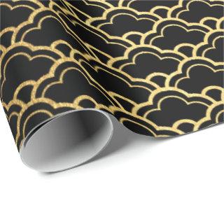 Gold Mermaid Black Scales Art Deco Seashell Lux