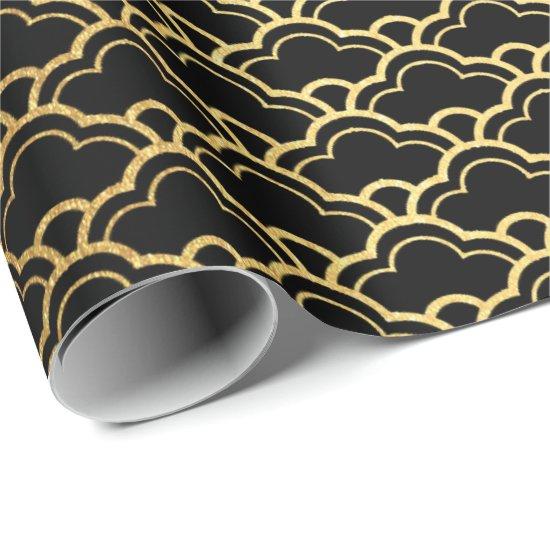 Gold Mermaid Black Scales Art Deco Seashell Lux