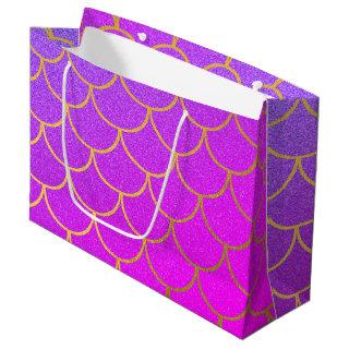 Gold Mermaid Scales Pink Purple Glitter  Large Gift Bag