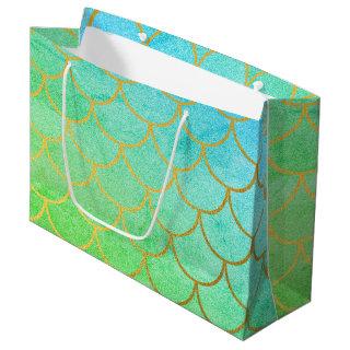 Gold Mermaid Scales Teal Turquoise Glitter Large Gift Bag