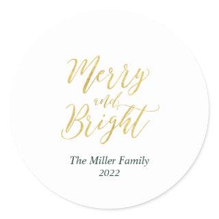 Gold Merry & Bright Christmas Holiday Sticker