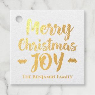 Gold Merry Christmas Joy Holidays Personalize Foil Favor Tags