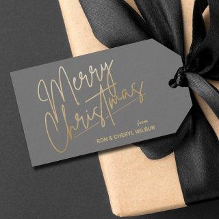 Gold Merry Christmas Luxe Gray Gift Tags