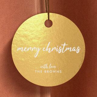 Gold Merry Christmas Modern Minimal Typography Foil Favor Tags