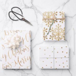 Gold Merry Christmas Script Snowflakes Star  Sheets