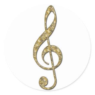 Gold Metal Treble Clef Classic Round Sticker
