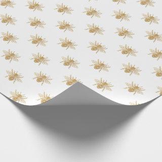 Gold Metallic Faux Foil Photo-Effect Bees on White