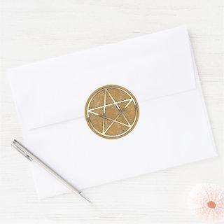 Gold Metallic Pentacle Classic Round Sticker