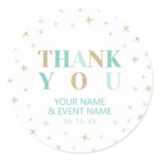 Gold & Mint Stars Thank you Baby Shower Favor Classic Round Sticker