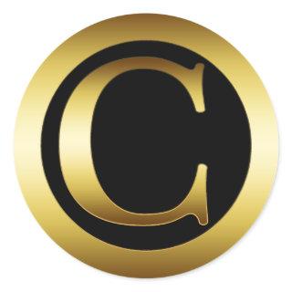 GOLD MONOGRAM LETTER C CLASSIC ROUND STICKER