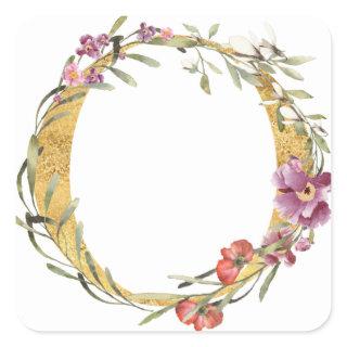 Gold MONOGRAM letter O with flower Square Sticker