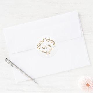 Gold Monogram Luxury Leaves Crest  Classic Round Sticker