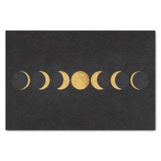 Gold moon phases black textured background tissue paper