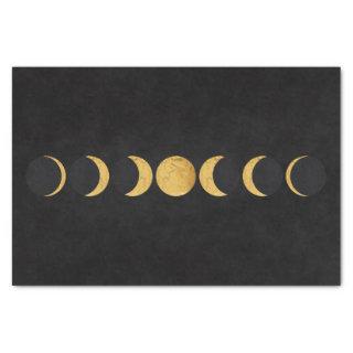 Gold moon phases black textured background tissue paper