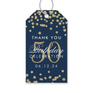 Gold Navy 50th Birthday Thank You Glitter Confetti Gift Tags