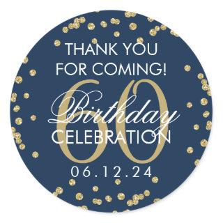Gold Navy 60th Birthday Thank You Glitter Confetti Classic Round Sticker