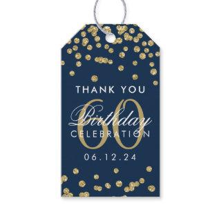 Gold Navy 60th Birthday Thank You Glitter Confetti Gift Tags