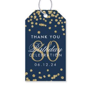 Gold Navy 80 Birthday Thank You Glitter Confetti Gift Tags