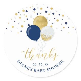 Gold & Navy Blue Balloons | Party Favor Thank you Classic Round Sticker