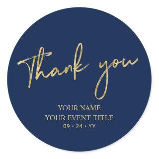 Gold & Navy Blue Birthday Party Thank you Favor Classic Round Sticker