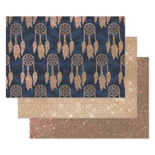 Gold Navy Blue Glitter Ikat Dream Catcher Pattern  Sheets