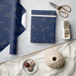 Gold & Navy Blue Zodiac Constellations Pattern