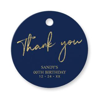 Gold & Navy Brush Script Birthday Party Thank you Favor Tags