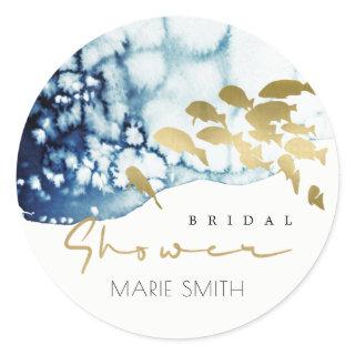 GOLD NAVY UNDERWATER SEA FISH BRIDAL SHOWER CLASSI CLASSIC ROUND STICKER