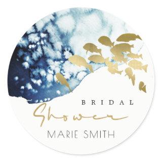 GOLD NAVY UNDERWATER SEA FISH BRIDAL SHOWER CLASSIC ROUND STICKER