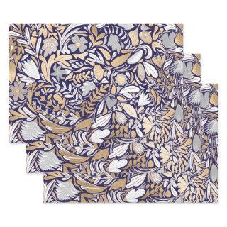 Gold Navy White Floral Leaf Illustration Pattern  Sheets