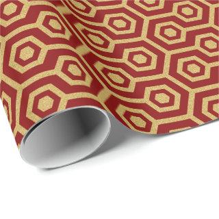 Gold Octagonal Pattern On Dark Red Background