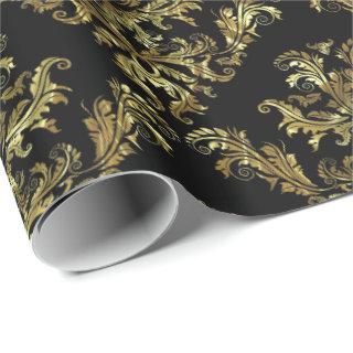 Gold on black vintage floral damasks