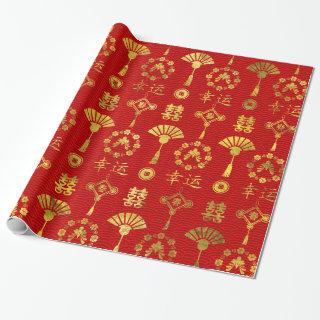 Gold on Red  Lucky Chinese Symbols  Pattern