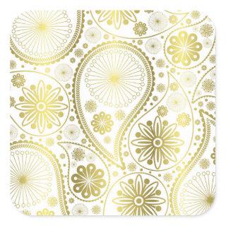 Gold paisley pattern square sticker