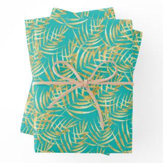 Gold Palm Leaves on Turquoise  Sheets